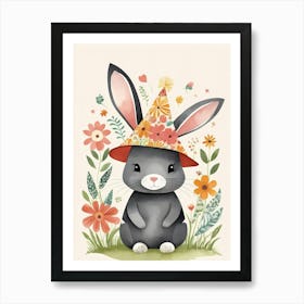 Floral Cute Baby Rabbit Bunny Nursery (25) Art Print