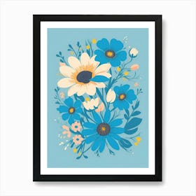 Beautiful Flowers Illustration Vertical Composition In Blue Tone 12 Art Print