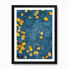 Autumn Leaves On A Blue Background Art Print