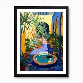 Painting Of A Cat In Jardin Majorelle, Morocco In The Style Of Matisse 02 Art Print