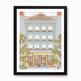 Calendar 2025 Portuguese building with orange tree in blue and yellow Art Print