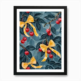 Cherries And Yellow Bows 1 Pattern Art Print