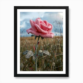 Pink Rose Knitted In Crochet 4 Art Print