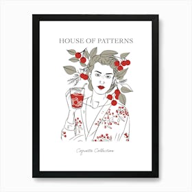 Woman Portrait With Cherries 6 Pattern Poster Art Print