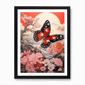 Butterflies By The River Japanese Style Painting 6 Art Print