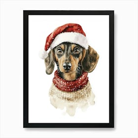 Dachshund In Christmas Jumper And Santa Hat Neutral Art Print