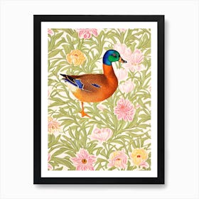 Mallard Duck William Morris Style Bird Art Print