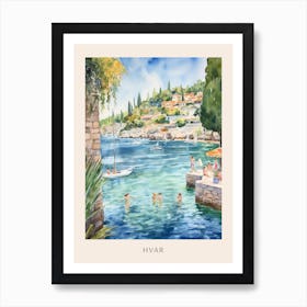 Swimming In Hvar Croatia Watercolour Poster Art Print