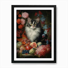 Cute Cat Rococo Style Painting 2 Art Print