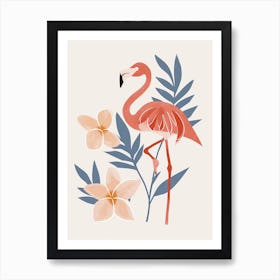 Chilean Flamingo Plumeria Minimalist Illustration 3 Art Print