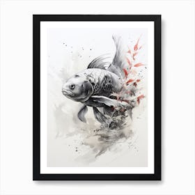 Carp, Japanese Brush Painting, Ukiyo E, Minimal 2 Art Print