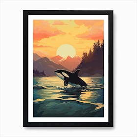 Warm Tones Graphic Design Orca Whale At Sunset 3 Art Print
