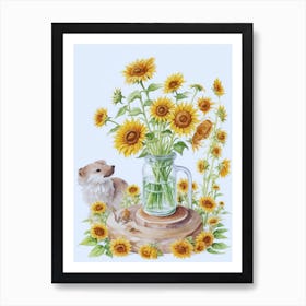 Sunflowers And Dog Art Print