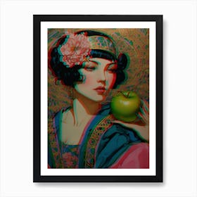 Asian Woman With Green Apple Art Print