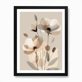 Flowers In Beige, Brown And White Tones, Using Simple Shapes In A Minimalist And Elegant Art Print