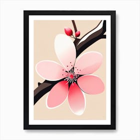 Gradient Japandi Cherry Blossom Art Print