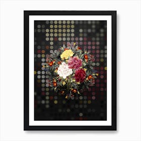 Vintage Carnation Flower Wreath on Dot Bokeh Pattern n.0674 Art Print