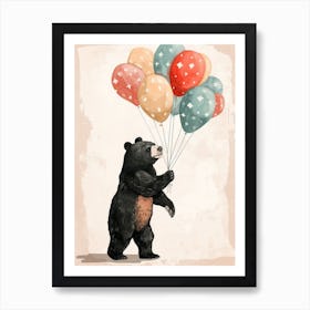 American Black Bear Holding Balloons Storybook Illustration 3 Art Print