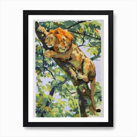 Asiatic Lion Climbing A Tree Fauvist Painting 3 Art Print