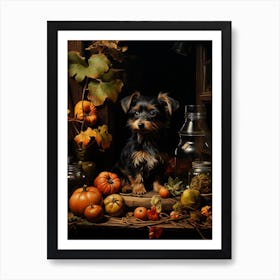 Dog With Pumpkins Art Print