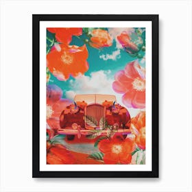 Vintage Car Maximalism Flowers Art Print