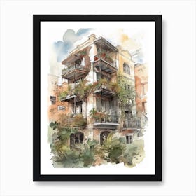 French Quarter New Orleans Neighborhood, Watercolour 1 Art Print