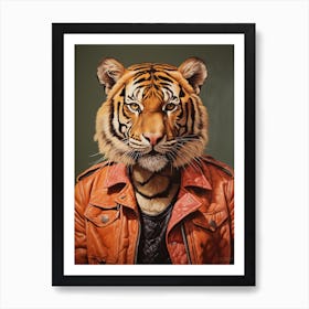 Tiger Illustrations Wearing A Leather Jacket 4 Art Print