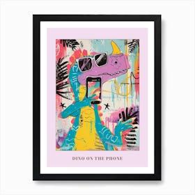 Dinosaur On The Phone Purple Graffiti Style 2 Poster Art Print