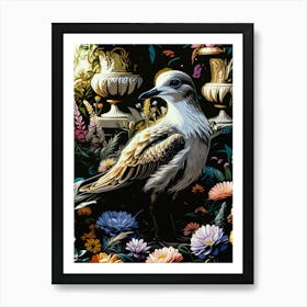 Plover Bird In Garden Flower Painting Affiche