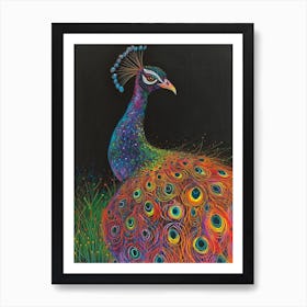 Peacock At Night Portrait 1 Art Print