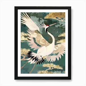 White Cranes Painting Gold Blue Effect Collage 7 Art Print