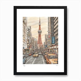 Tokyo Japan Drawing Pencil Style 3 Travel Poster Art Print