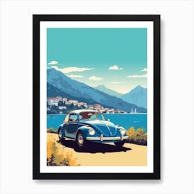 A Volkswagen Beetle In The Lake Como Italy Illustration 1 Art Print