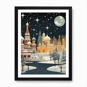 Winter Travel Night Illustration Moscow Russia 2 Art Print