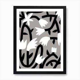 Black And White Bloom Vine Art Print