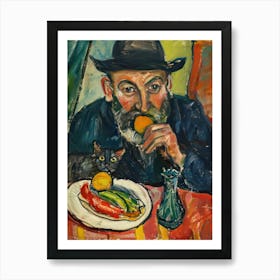 Portrait Of A Man With Cats Eating Tacos  3 Art Print