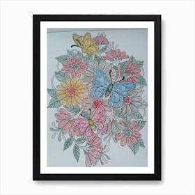 Flowers And Butterflies Art Print