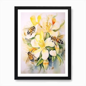 Beehive With Alstromeria Watercolour Illustration 3 Art Print