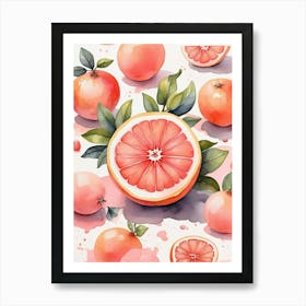 Watercolor Pink Grapefruit Cartoon Art Print 0 Art Print