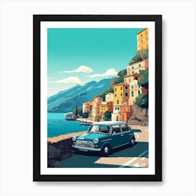 A Mini Cooper In Amalfi Coast Italy Car Illustration 1 Art Print