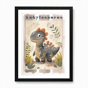 Cute Ankylosaurus Dinosaur Watercolour 1 Poster Art Print