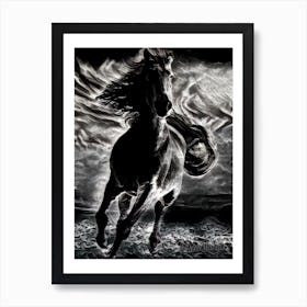 Black And White Horse Art Print