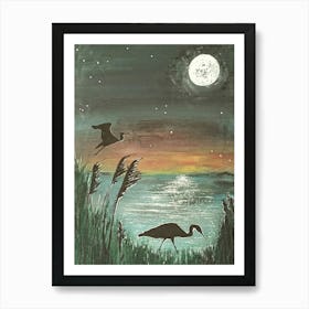 Crane by Moonlight Art Print