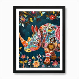 Kitsch Colourful Rhino 2 Art Print