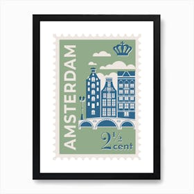 Amsterdam City Stamp Green Art Print