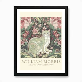 William Morris  Inspired  Classic Cats In Sage And Pink Art Print