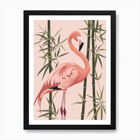 Chilean Flamingo Bamboo Minimalist Illustration 3 Art Print