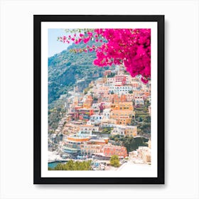 Positano Pink Flowers Art Print