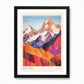 Mount Cook New Zealand 4 Colourful Mountain Illustration Poster Art Print