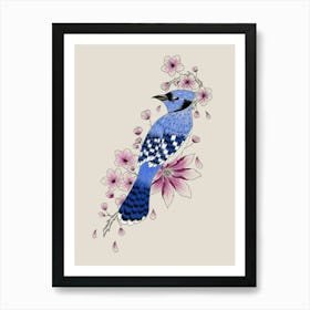 Blue Jay On Cherry Blossoms Art Print